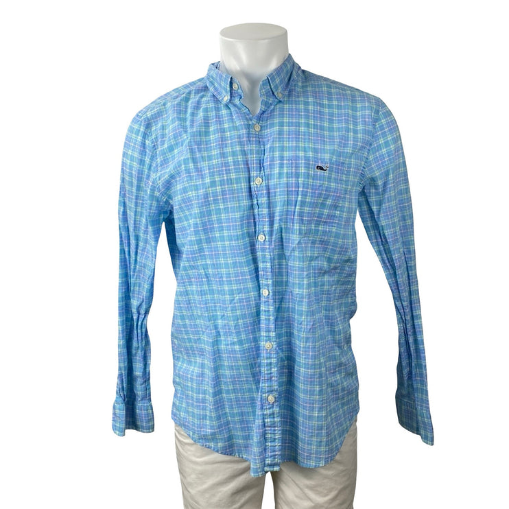 Vineyard Vines Men's Blue Plaid Flannel Long Sleeve Slim Fit Tucker Shirt Top L