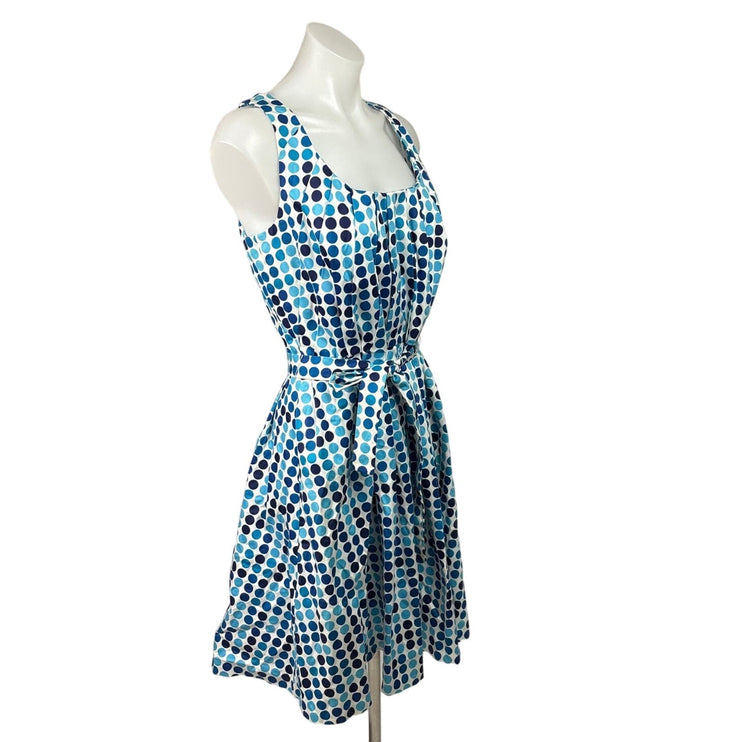 Calvin Klein Blue Polka Dot Print Sleeveless Tie Belt Square Neck Dress Size 12