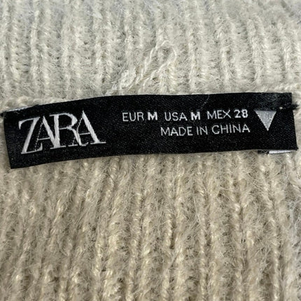 Zara Women's Beige Cream Eyelash Knit Cap Sleeve Crew Neck Sweater Top Size M