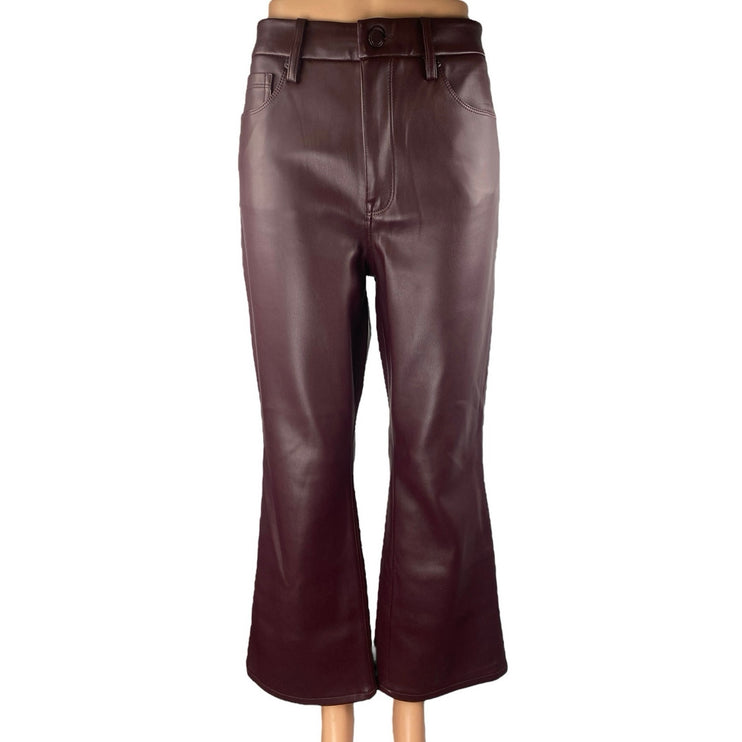 Good American Brown Faux Vegan Leather High Waisted Bootcut Flared Pants Size 30