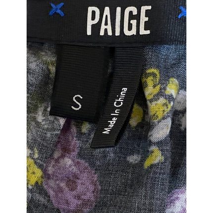 Paige Black Floral Long Sleeve Scoop Neck Tie Smocked Peplum Blouse Top Size S