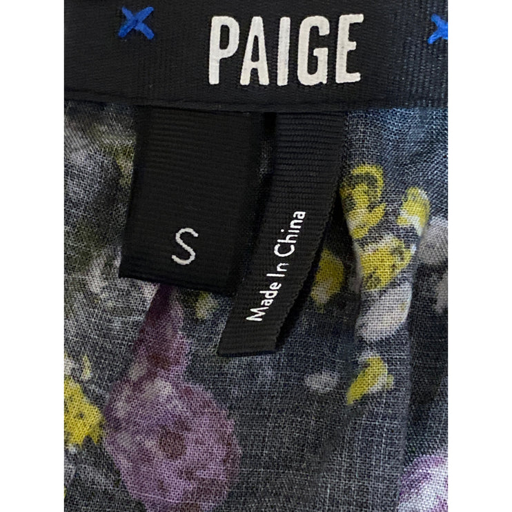 Paige Black Floral Long Sleeve Scoop Neck Tie Smocked Peplum Blouse Top Size S