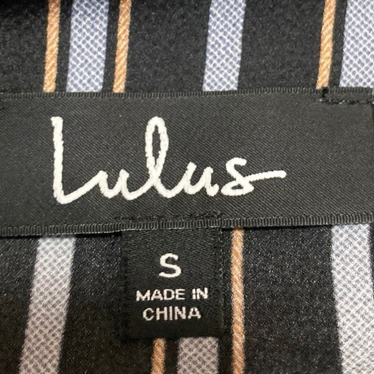 Lulus Black Striped Long Sleeve Drawstring Pockets Button Down Shirt Jumpsuit S