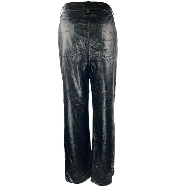 En Saison Women's Black Faux Vegan Leather High Waist Wide Leg Trousers Pants L