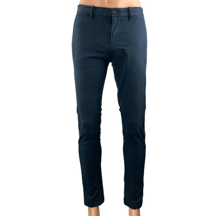 Penguin Men's Navy Blue Mid Rise Slim Fit Tapered Stretch Trousers Pants 29x32