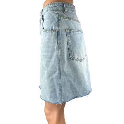 Showpo Blue Light Wash Frayed Raw Hem Mini Cutoff Denim Jeans Pencil Skirt Sz 6