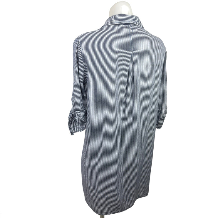 Max Studio Women Black Striped Collared 3/4 Sleeve Button Up Mini Shirt Dress XS