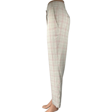 Ann Taylor Gray Pink Plaid Checkered High Waist Straight Ankle Trousers Pants 4