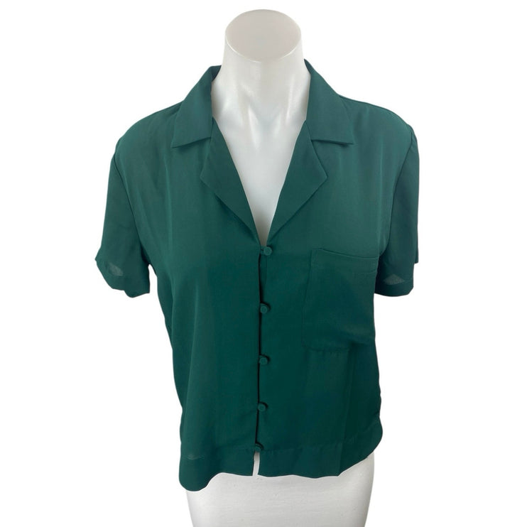 Lulus Good Luck Charm Green Colalr Short Sleeve Button-Up Shirt Blouse Top Sz XS