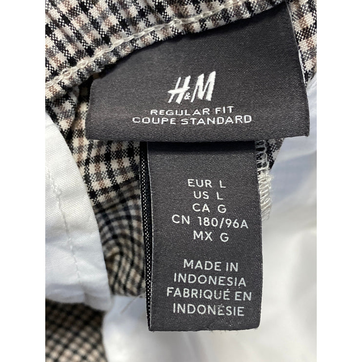 H&M Cream Plaid Checkered High Rise Drawstring Skinny Ankle Trousers Pants Sz L