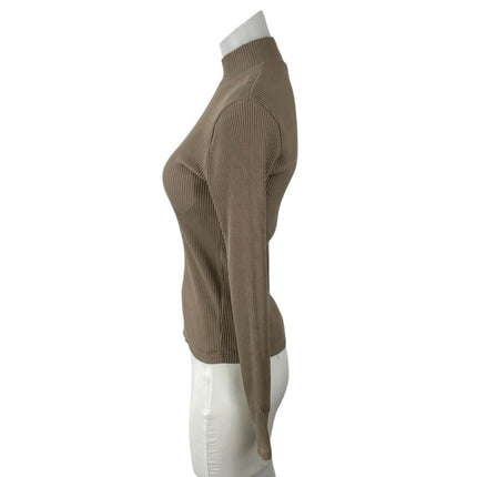 Uniqlo Women's Brown Ribbed Knit Mock Neck Long Sleeve Tee T-Shirt Blouse Top XS