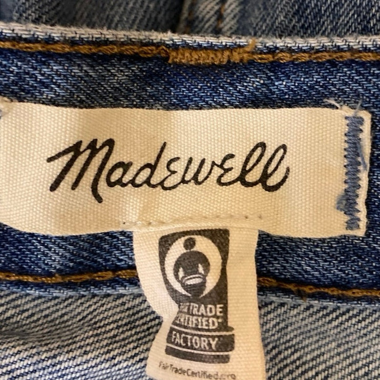 Madewell Rigid Women's Blue A Line Raw Hem Cut Off Denim Jean Skirt Size 25