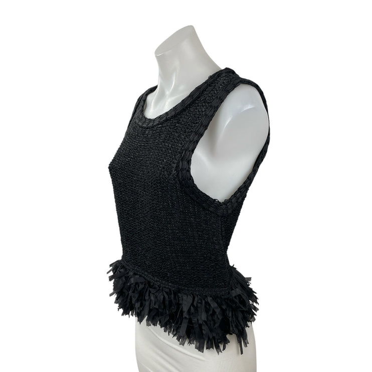 Club Monaco Women's Black Sleeveless Linen Ruffle Fringe Tank Blouse Top Size M