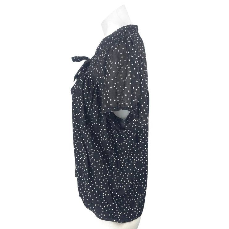 Ann Taylor Loft Women's Black White Polka Dots Short Sleeve Blouse Top Size LP
