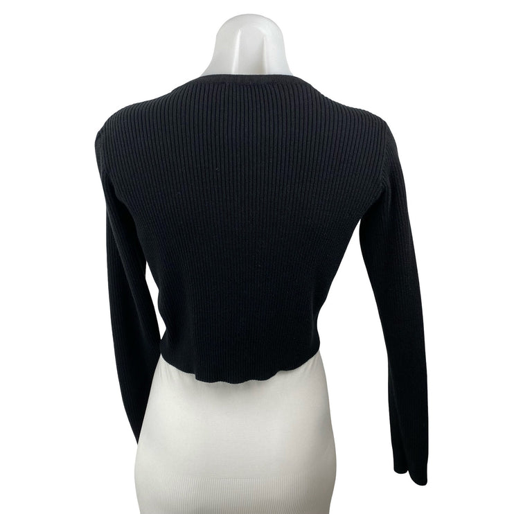 Brandy Melville Women's Black Ribbed Knit Button Up Cardigan Sweater Top Size S