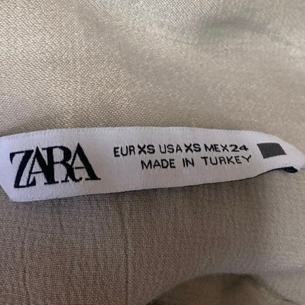 Zara Women's Beige Cream Ruched V-neck Collar Long Sleeve Crop Shirt Top Size XS