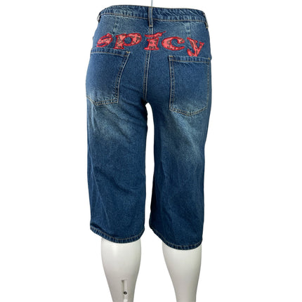 Fashion Nova South Street Spicy Blue Denim Wide Leg Bermuda Jeans Shorts Size 13