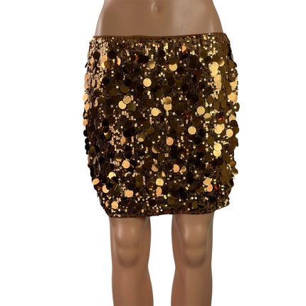SheIn Women's Gold Brown Disc Sequins Party Mini Straight Pencil Skirt Size L