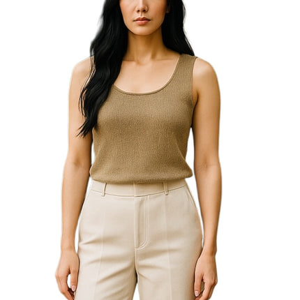 Saks Fifth Avenue Gold Metallic Wool Cashmere Sleeveless Tank Sweater Vest Top S