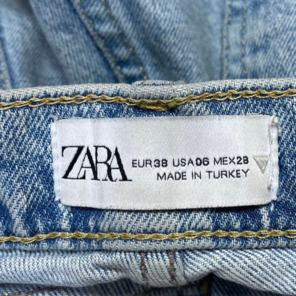 Zara Blue High Waisted Frayed Raw Hem Button Fly Straight Denim Jeans Pants Sz 6