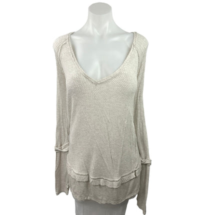 Free People Laguna Beige Waffle Weave Knit Thermal Long Sleeve Tunic Top Size S