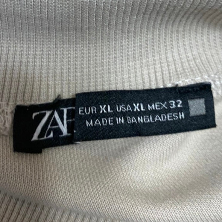 Zara Women's Cream Beige Knit Short Sleeve Mock Neck Shirt Sweater Top Size XL