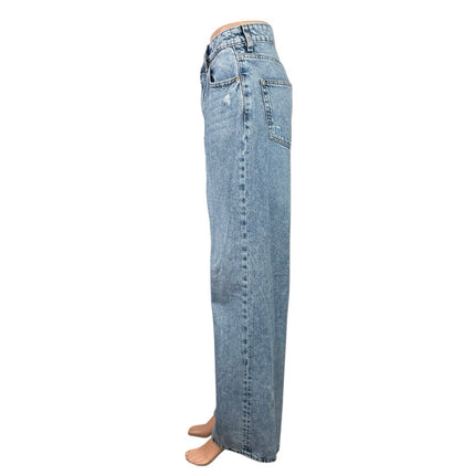 H&M Women Blue Light Wash High Rise Distressed Baggy Wide Leg Denim Jeans Size 6