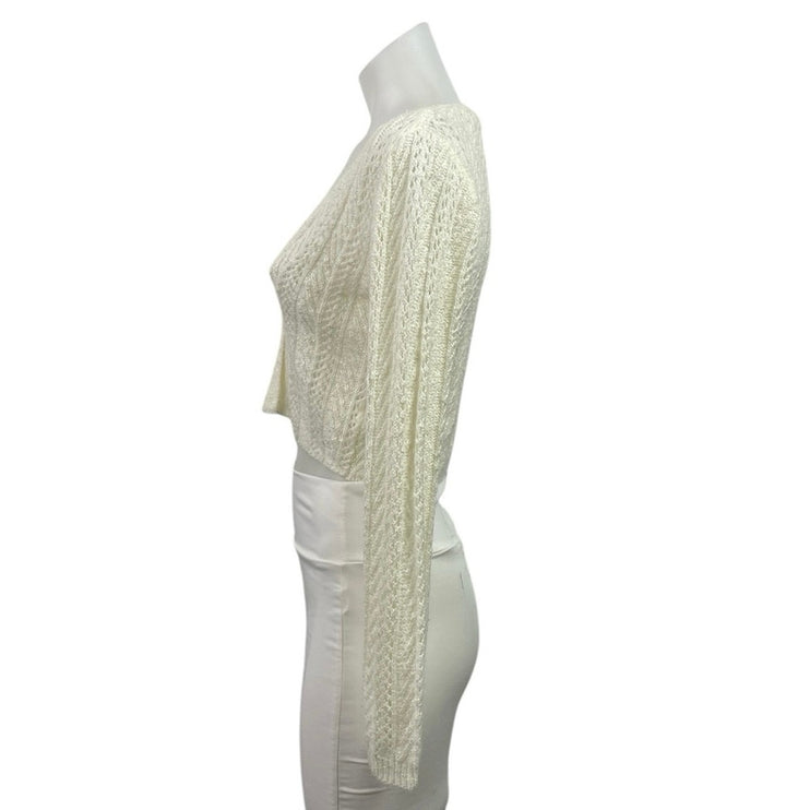 Lulus Women's Cream Pointelle Knit Long Sleeve Crop Cardigan Sweater XS