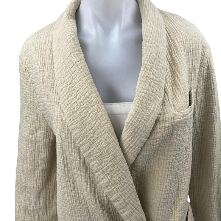 Free People Rowan Cream Gauze Double Breasted Long Sleeve Blazer Coat Jacket M
