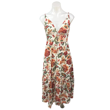 Abercrombie & Fitch Orange Green Deep V Floral Sleeveless Midi A Line Dress XXS