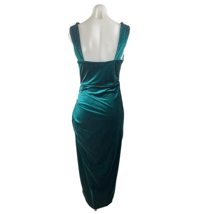 Asos Green Velvet Velour Sleeveless Cowl Neck Pencil Midi Sheath Dress Size 6