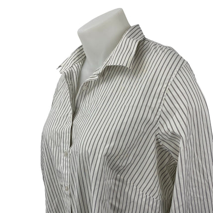 Lands' End Women's White Black Striped Long Sleeve Button Down Shirt Top 24W