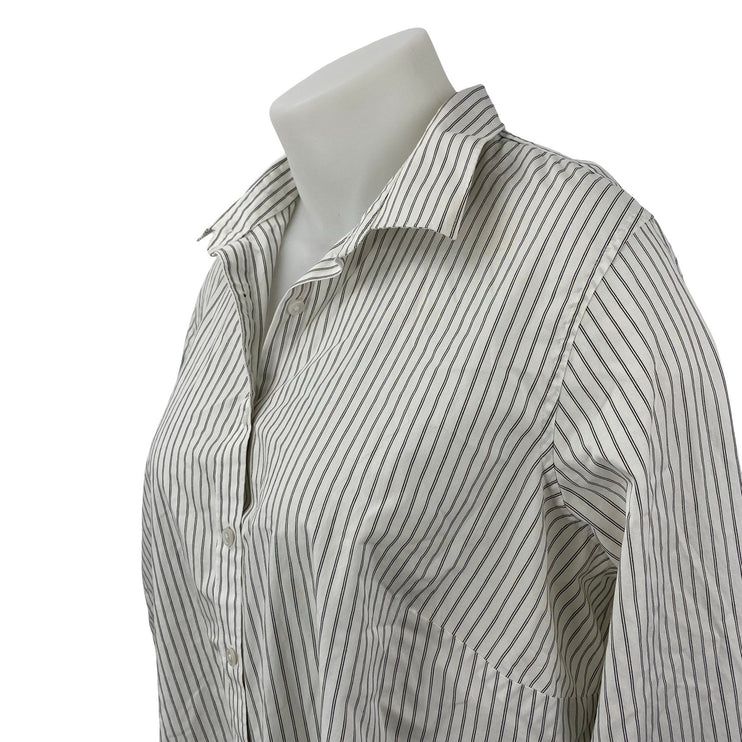Lands' End Women's White Black Striped Long Sleeve Button Down Shirt Top 24W
