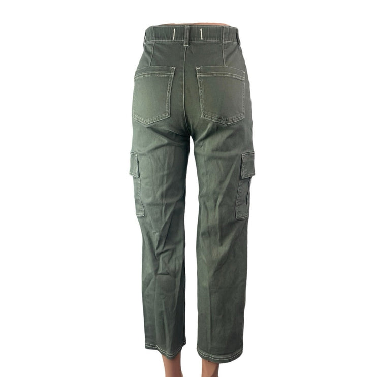 Hollister Womens Green Ultra High Rise Straight Utility Cargo Crop Pants Size XS