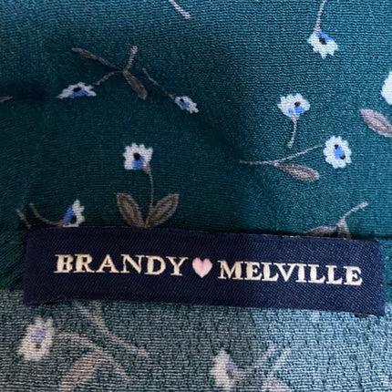 Brandy Melville Green Floral Short Sleeve V Neck Wrap Tie Blouse Crop Top Size S
