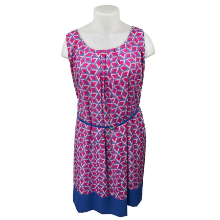 Pink Owl Pink Blue Geometric Sleeveless Belted Cami Camisole Midi Tank Dress 4X