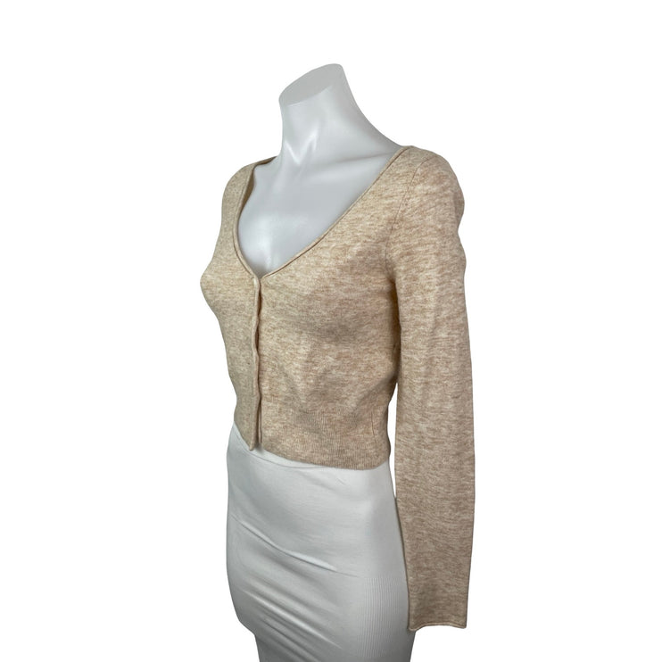 Aritzia Wilfred Beige Wool Cashmere Long Sleeve Button Crop Cardigan Sweater S