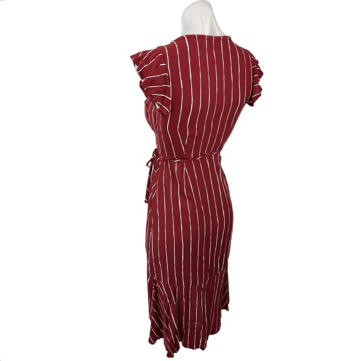 Abercrombie & Fitch Red White Stripe V-neck Flutter Sleeve Ruffle Wrap Dress XXS