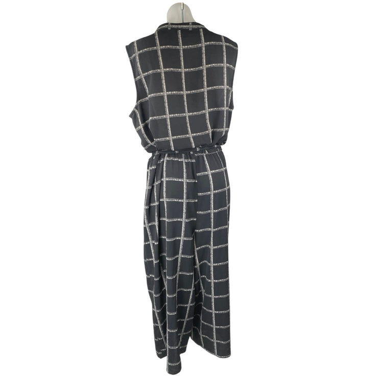 Apt. 9 Women's Black Checkered Sleeveless Tie Waist Wide Leg Crop Jumpsuit XXL