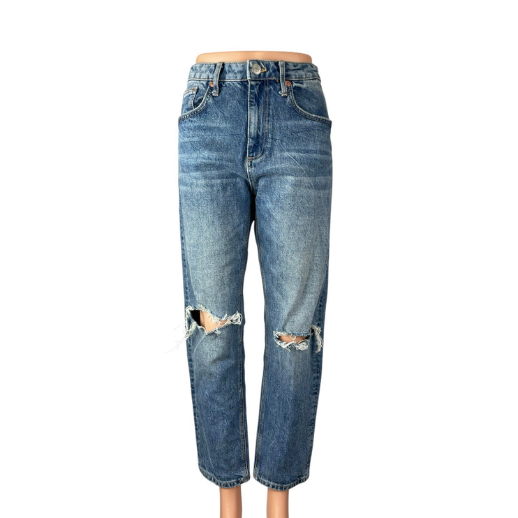Zara Light Blue Wash Distressed Ripped High Rise Straight Denim Jeans Pants Sz 6