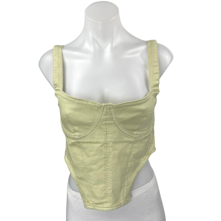 Zara Women's Green Sleeveless Bandeau Corset Bustier Denim Crop Tank Top Size M
