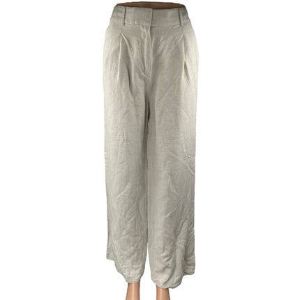 LOFT Women's White Linen Pleated High Waist Palazzo Wide Leg Trousers Pants Sz 4