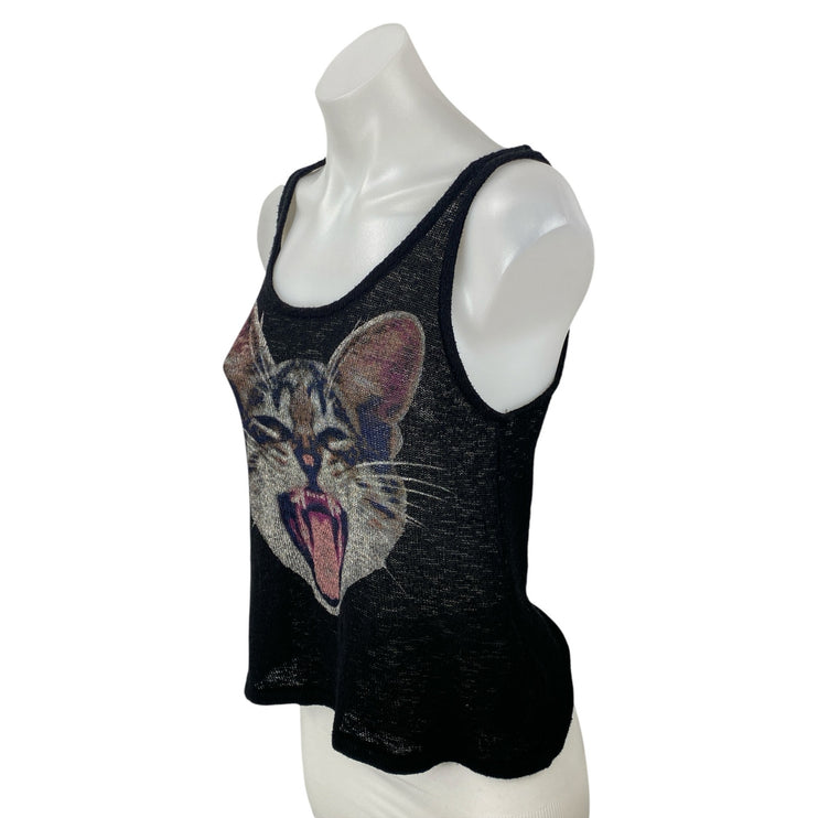 H&M Divided Black Graphic Print Scoop Neck Sleeveless Crop Cami Tank Top Size S