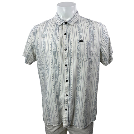 Rip Curl Men's White Aztec Short Sleeve Chest Pocket Button Down Camp Shirt L
