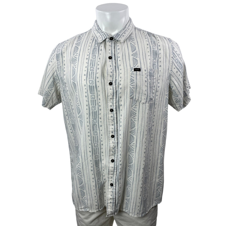 Rip Curl Men's White Aztec Short Sleeve Chest Pocket Button Down Camp Shirt L