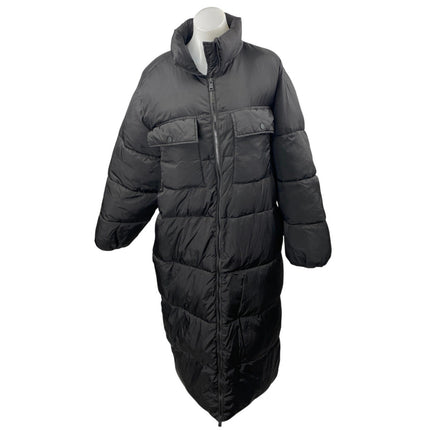 Good American Long Line Women's Black Pocket Full Zip Puffer Coat Jacket Size 3