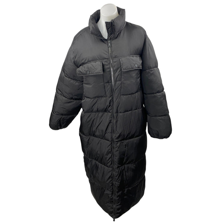 Good American Long Line Women's Black Pocket Full Zip Puffer Coat Jacket Size 3