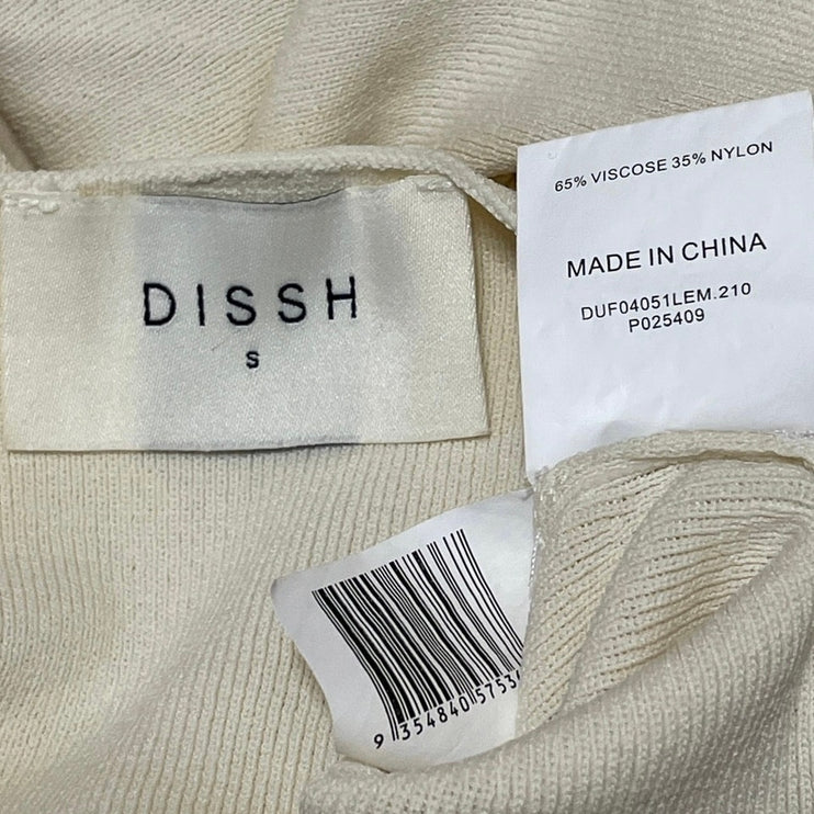 DISSH Womens Beige Sleeveless Knit Asymmetrical Draped Boat Neck Blouse Top Sz S