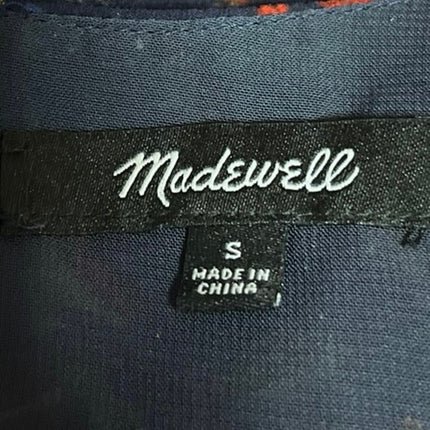 Madewell Navy Blue Floral Chiffon Ruffle Tiered Long Sleeve Blouse Top Size S
