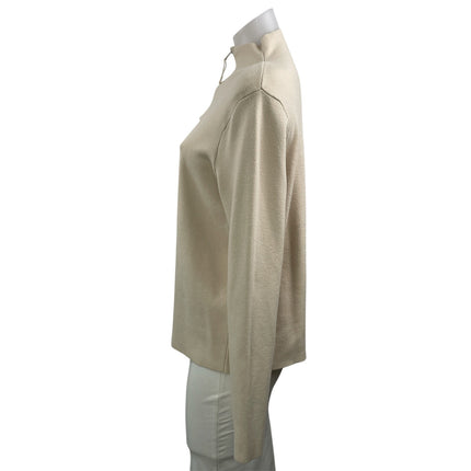 MNG Mango Women's Beige Knit Mock Neck 1/4 Zip Long Sleeve Sweater Top Size XL